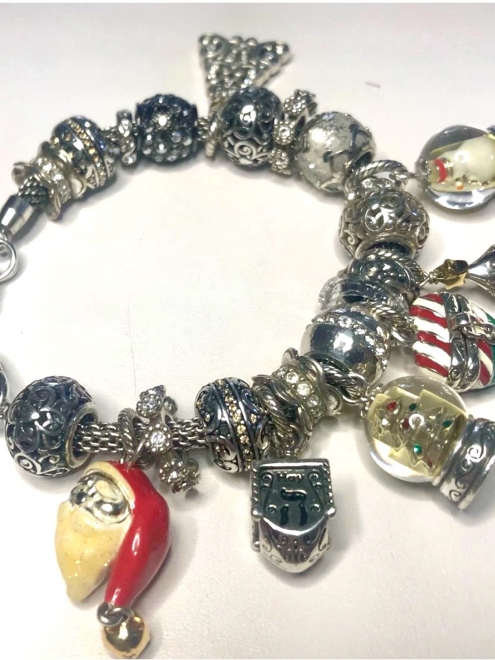 Two Brighton Scallop beads in silver Fluted edges Row of clear crystals Retired - Picture 5 of 5